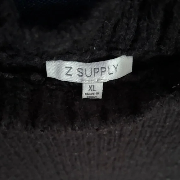 Z Supply Black Knit Mock Neck Ruffle Detail Puff Sleeve Sweater - Picture 4 of 7